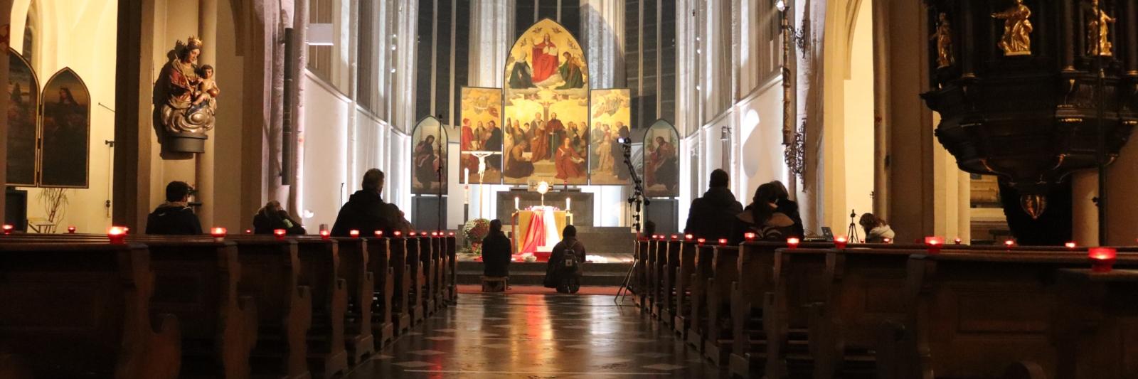 Nightfever Bonn – 10-jähriges Jubiläum Weihbischof Rolf Steinhäuser zelebriert in St. Remigius Bonn das zehnjähirge Jubiläum der Aktion Nightfever. Nightfever ist in dieser Kirche nach dem Weltjugendtag 2005 entstanden.
